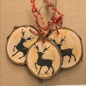 Set of three homemade birch ornaments